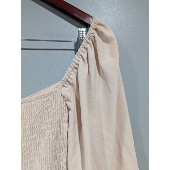 Entro Tri Color Tiered Dress Smocked Back Long Sleeve Tan Brown Boho Peasant L - Picture 15 of 16